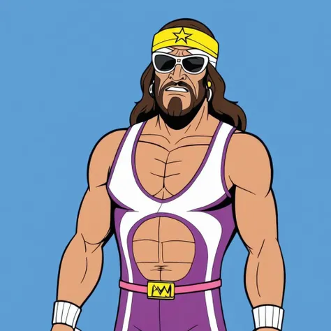 cartoon screenshot, venturebros:1.4 style, macho man randy savage, best quality <lora:Style_VentureBrosV11:1>