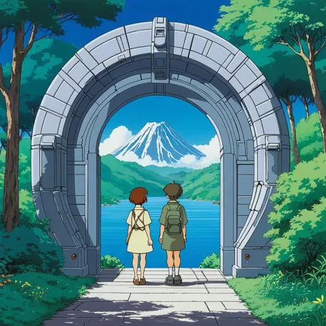 90s style anime, stargate, studio ghibli, whimsical, studio anime, cel shaded screengrab