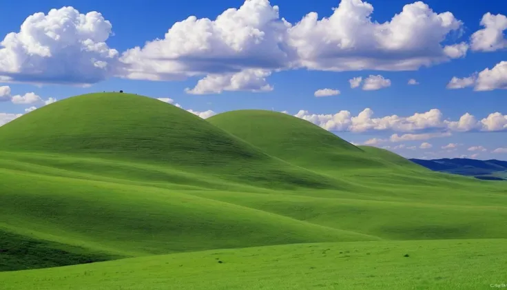 Windows xp bliss hills, two dome shaped hills, clouds