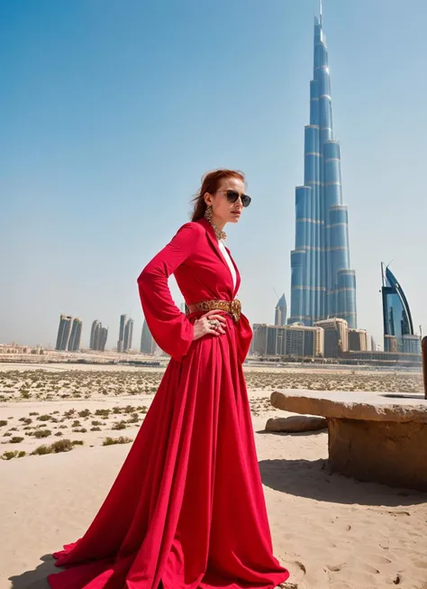 portrait of sks woman in Dubai, at the Burj Khalifa, by Flora Borsi, style by Flora Borsi, bold, bright colours, ((Flora Borsi)), by Edward Weston, <lora:locon_madelainepetsch_v1_from_v1_64_32:1>