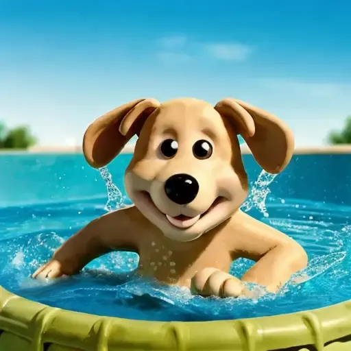<lora:Claymation:0.75> Claymation a cute dog jumping in a pool
