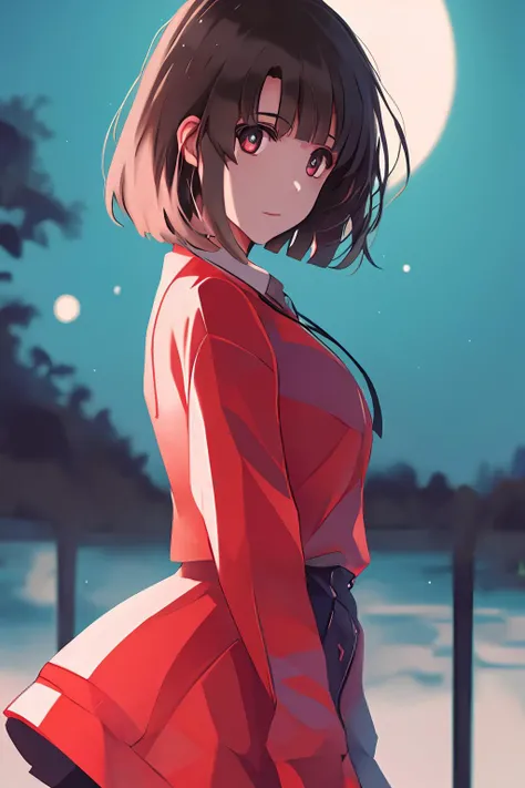 moon,full_moon,1girl,solo,black_hair,night,red_eyes,red_moon,short_hair,bright pupils,
close-up,best quality,masterpiece,colorblock art,8k,HDR,llya kuvshinov,simple background,