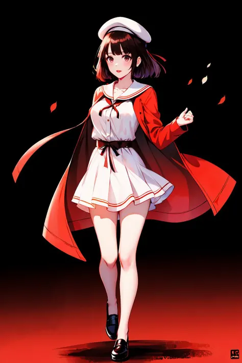 <lora:Kaho:1>, kaho, momodora, freckles, 1girl, solo, black dress, white capelet, hood up, holding leaf, thighhighs, masterpiece, best quality,