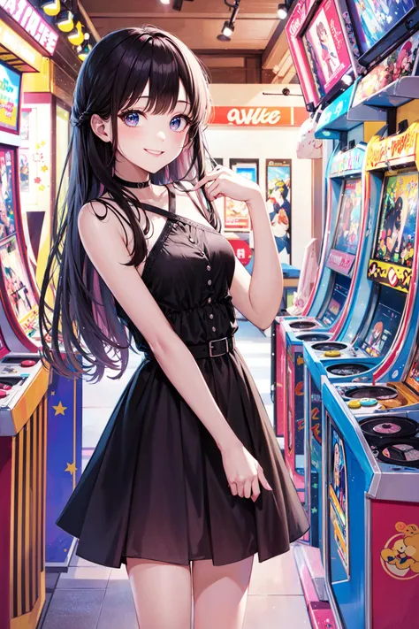 ((best quality, masterpiece, absurdres, super-resolution)) (kawaii, pop, cute:1.1), chillhop, fantasy, smile, intricate background, (arcade:1.2), illumination, (pastel colors:1.3)
