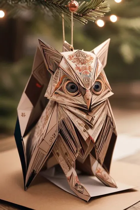 realistic, (best quality, masterpiece:1.3), golden owl, (kkw-paper:1.3), kkw-ph1, <lora:lightV1:1>