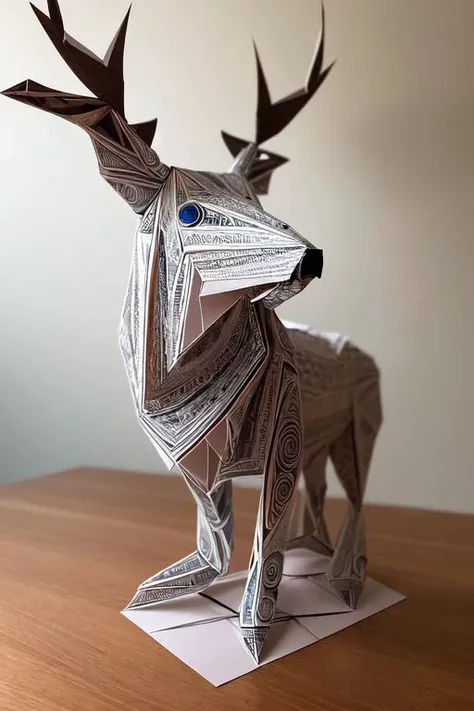 realistic, (best quality, masterpiece:1.3),antlers, (kkw-paper:1.3), kkw-ph1