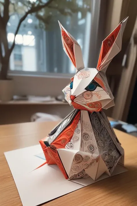 realistic, (best quality, masterpiece:1.3), rabbit, (kkw-paper:1.3), kkw-ph1, <lora:lightV1:1>