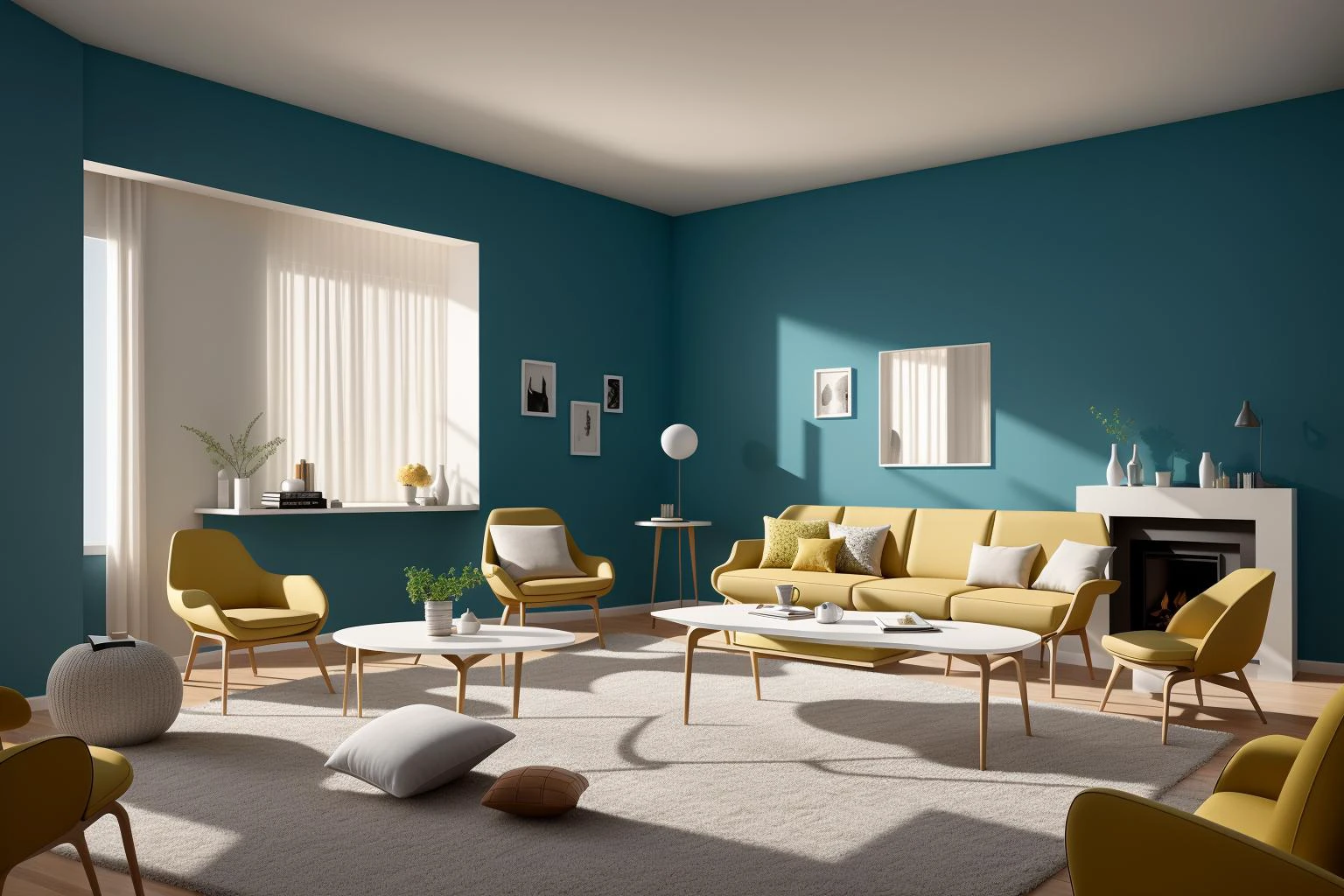 In a modern living room designed by renowned architects, the sleek lines and minimalist aesthetics come to life in a digital illustration reminiscent of M.C. Escher's mind-bending art. The room's intricate geometry, furniture placement, and interplay of light and shadow create an illusion of endless space and complexity. The color temperature leans towards cool tones, enhancing the sense of contemporary elegance. Faces of imaginary occupants reveal a mix of awe and contemplation, perfectly complementing the surreal atmosphere. The lighting is soft, casting subtle gradients across the surfaces, contributing to the dreamlike ambiance