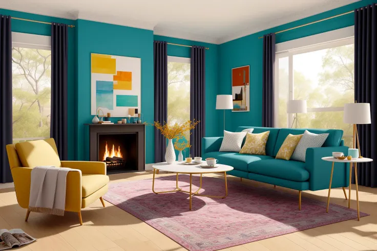 Illustrated in a digital art form, the modern living room envisioned by renowned architects is transformed into a vibrant scene by the talented artist Mary Blair. The room's design elements take on a fantastical quality, with whimsical patterns and imaginative furniture arrangements that harken back to Blair's distinctive style in Disney concept art. The color palette is a burst of joyful hues, infusing the space with an atmosphere of creative energy. Imaginary occupants exhibit animated expressions, mirroring the playful ambiance. Illuminated by soft, diffused light, the scene exudes a sense of enchantment and imaginative storytelling