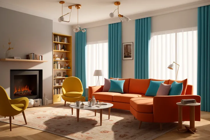Through the lens of Pixar 3D animation, the contemporary living room conceived by celebrated architects springs to life. The room's design is infused with playful whimsy, as furniture morphs into imaginative shapes, echoing the style of Tim Burton. The scene is a balance of quirky elements and futuristic aesthetics, with vivid colors and exaggerated proportions. The characters' expressions range from surprise to curiosity, capturing the sense of wonder in the room. Lighting is dynamic, with shifting hues creating an otherworldly feel, while a touch of surrealism adds to the overall charm