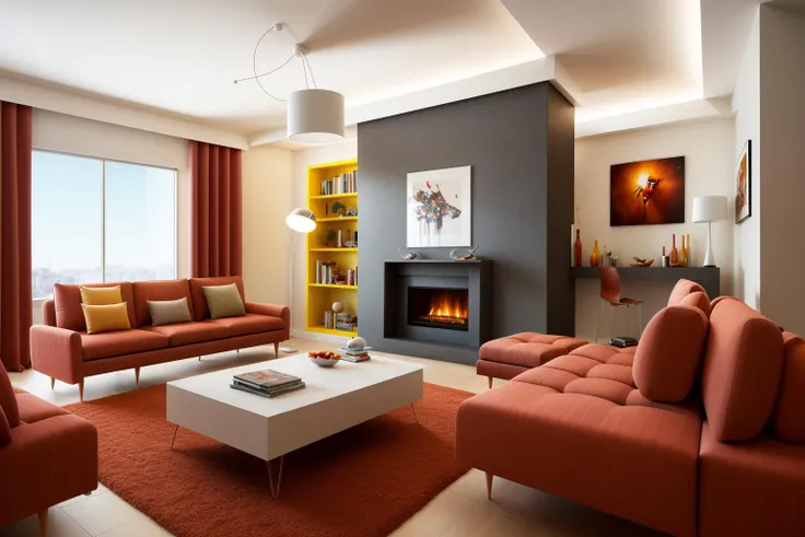 Through the lens of Pixar 3D animation, the contemporary living room conceived by celebrated architects springs to life. The room's design is infused with playful whimsy, as furniture morphs into imaginative shapes, echoing the style of Tim Burton. The scene is a balance of quirky elements and futuristic aesthetics, with vivid colors and exaggerated proportions. The characters' expressions range from surprise to curiosity, capturing the sense of wonder in the room. Lighting is dynamic, with shifting hues creating an otherworldly feel, while a touch of surrealism adds to the overall charm