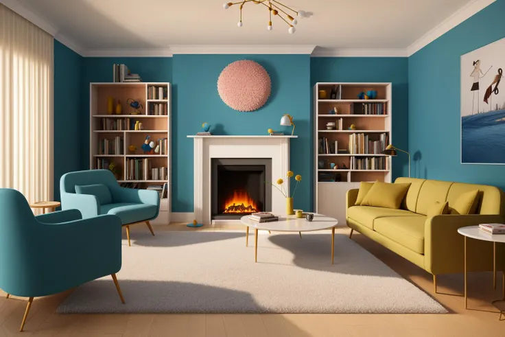 Through the lens of Pixar 3D animation, the contemporary living room conceived by celebrated architects springs to life. The room's design is infused with playful whimsy, as furniture morphs into imaginative shapes, echoing the style of Tim Burton. The scene is a balance of quirky elements and futuristic aesthetics, with vivid colors and exaggerated proportions. The characters' expressions range from surprise to curiosity, capturing the sense of wonder in the room. Lighting is dynamic, with shifting hues creating an otherworldly feel, while a touch of surrealism adds to the overall charm