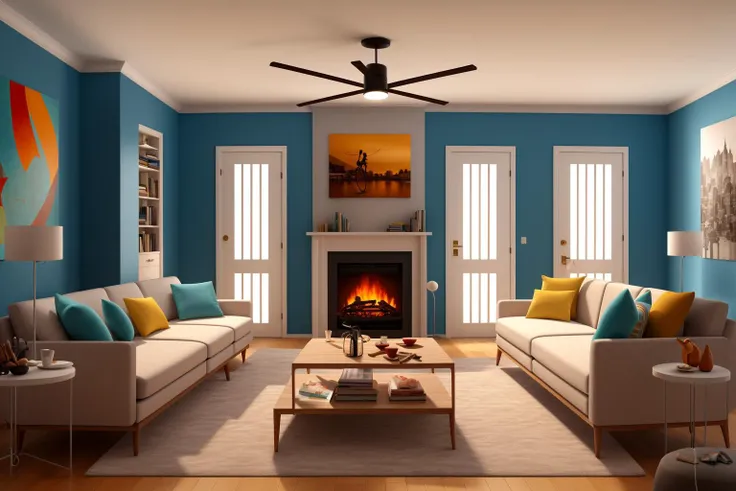 Through the lens of Pixar 3D animation, the contemporary living room conceived by celebrated architects springs to life. The room's design is infused with playful whimsy, as furniture morphs into imaginative shapes, echoing the style of Tim Burton. The scene is a balance of quirky elements and futuristic aesthetics, with vivid colors and exaggerated proportions. The characters' expressions range from surprise to curiosity, capturing the sense of wonder in the room. Lighting is dynamic, with shifting hues creating an otherworldly feel, while a touch of surrealism adds to the overall charm