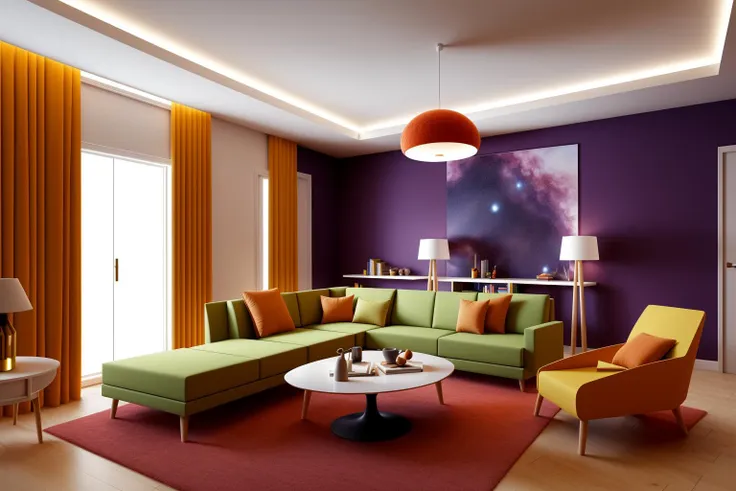 Through the lens of Pixar 3D animation, the contemporary living room conceived by celebrated architects springs to life. The room's design is infused with playful whimsy, as furniture morphs into imaginative shapes, echoing the style of Tim Burton. The scene is a balance of quirky elements and futuristic aesthetics, with vivid colors and exaggerated proportions. The characters' expressions range from surprise to curiosity, capturing the sense of wonder in the room. Lighting is dynamic, with shifting hues creating an otherworldly feel, while a touch of surrealism adds to the overall charm