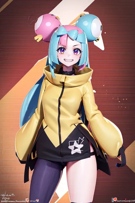 ((masterpiece,best quality)), absurdres, long hair, <lora:iono_v1-000006:0.7>, iono1, yellow jacket, oversized clothes, street, cowboy shot, smile, solo, smiling, looking at viewer, cowboy shot, cinematic composition, contrapposto,