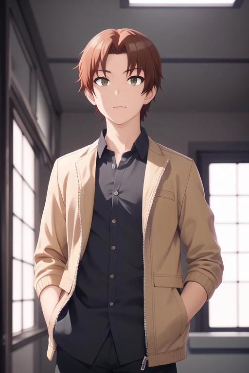 masterpiece, best quality, high quality, 1boy, solo, male focus, looking at viewer, upper body, depth of field, <lora:tetsuhiko_kai:0.70>, tetsuhiko_kai, , jacket