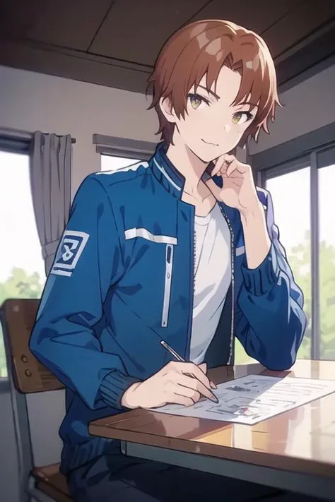 masterpiece, best quality, ultra-detailed, illustration, 1boy, solo, male focus, looking at viewer, , , <lora:tetsuhiko_kai:0.70>, tetsuhiko_kai, , jacket
