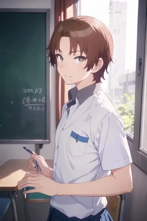 masterpiece, best quality, ultra-detailed, illustration, 1boy, solo, male focus, looking at viewer, upper body, , <lora:tetsuhiko_kai:0.74>, tetsuhiko_kai, , school uniform