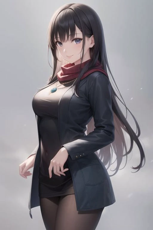 (RAW photo:1.2), (photorealistic:1.4),(masterpiece:1.3),(best quality:1.4),ultra high res,(detailed eyes),(detailed facial features),(detailed clothes features),HDR,8k resolution, solo focus, bangs, skin tight, (shiny skin),(slender girl),dreamlike,
(extreme detailed illustration),check commentary,commentary request,scenery,no text,
<lora:VirtualGirl-Aim:0.3>,VirtualGirl-Aim, (smile), (medium breasts), bangs, straight hair, long hair, black hair, black eyes, crystal pendant,
1girl, (solo),gentle,cute, innocent,
Long blue scarf, White long wool coat,Brown sweater,Black thick pantyhose,Brown snow boots,