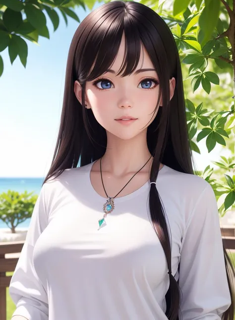 (realistic:1.4), best quality, ultra high res,
4k, instagram,
higly detailed,
(wearing white shirts:1.3),
full body shot,
VirtualGirl-Aim, medium breasts, straight hair, long hair, black hair, black eyes, crystal pendant,
<lora:virtualgirlAim_v20:0.5>