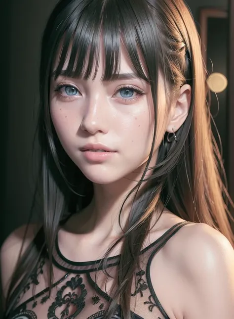 (RAW photo:1.2), (photorealistic:1.4),(masterpiece:1.3),(best quality:1.4),ultra high res,(detailed eyes),(detailed facial features),(detailed clothes features),HDR, (extreme detailed illustration),
slender girl,
long hair, bangs, straight hair,
shiny skin,
black dress,
smile,
<lora:virtualgirlAim_v20:0.6>