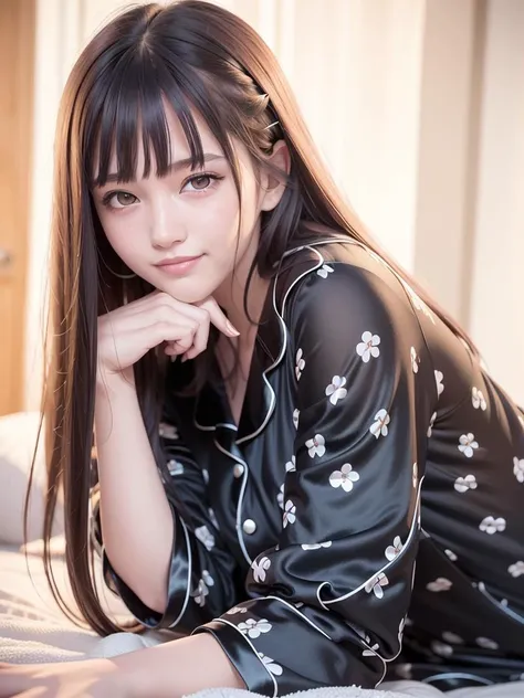 (realistic:1.4), best quality, ultra high res,
4k, instagram,
higly detailed,
1 girl,
(pajama:1.4),
long hair, bangs,
black hair, black eyes,
at the bed,
smile,
<lora:virtualgirlAim_v20:0.5>