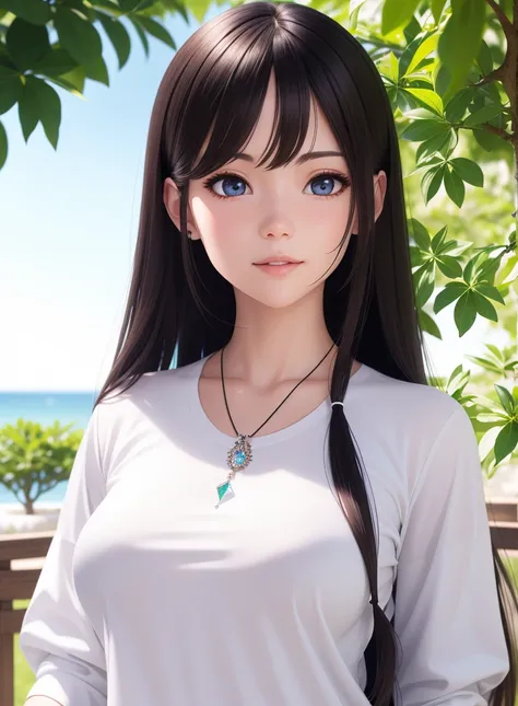 (realistic:1.4), best quality, ultra high res,
4k, instagram,
higly detailed,
(wearing white shirts:1.3),
full body shot,
VirtualGirl-Aim, medium breasts, straight hair, long hair, black hair, black eyes, crystal pendant,
<lora:virtualgirlAim_v20:0.5>