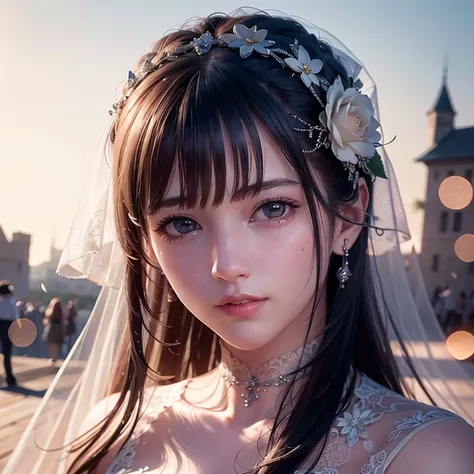 <lora:virtualgirlAim_v20:0.9>, (RAW photo:1.4), (photorealistic:1.7),(intricate details:1.2),(masterpiece:1.3),(best quality:1.4), (ultra highres:1.2), Beautiful face, upon_body, tyndall effect, atmospheric perspective, dark studio, rim lighting, two tone lighting,(high detailed skin:1.2), 8k uhd, dslr, soft lighting, high quality, volumetric lighting, candid, Photograph, high resolution, 4k, 8k, Bokeh, with a sinister castle looming in the distance, castle background, beautiful castle background, ((detailed wedding veil with flowers)), long white gloves,((white lace wedding dress)), (bangs:1.3), hair bangs, sitting down, sitting, outdoors, outside,