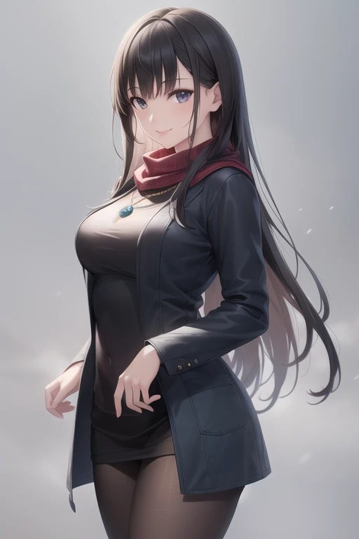 (RAW photo:1.2), (photorealistic:1.4),(masterpiece:1.3),(best quality:1.4),ultra high res,(detailed eyes),(detailed facial features),(detailed clothes features),HDR,8k resolution, solo focus, bangs, skin tight, (shiny skin),(slender girl),dreamlike,
(extreme detailed illustration),check commentary,commentary request,scenery,no text,
<lora:VirtualGirl-Aim:0.3>,VirtualGirl-Aim, (smile), (medium breasts), bangs, straight hair, long hair, black hair, black eyes, crystal pendant,
1girl, (solo),gentle,cute, innocent,
Long blue scarf, White long wool coat,Brown sweater,Black thick pantyhose,Brown snow boots,