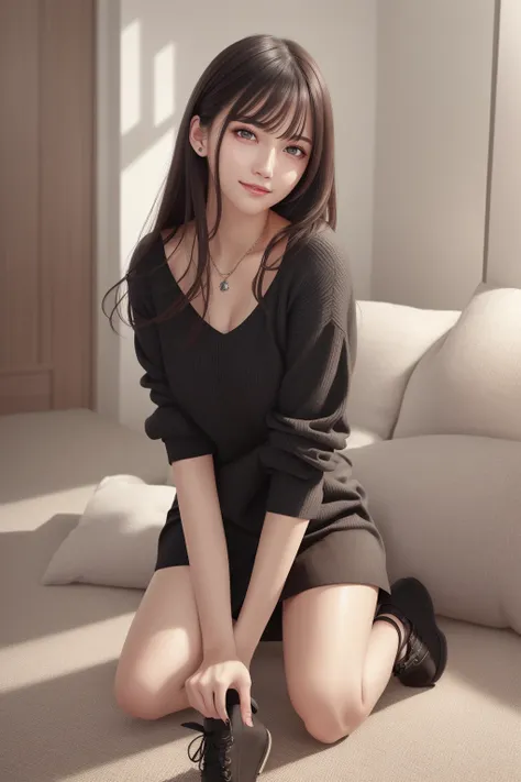 (RAW photo:1.2), (photorealistic:1.4),(masterpiece:1.3),(best quality:1.4),
dreamlike,
(detailed eyes),(detailed facial features), (detailed clothes features),
skin tight, (shiny skin),(slender girl),(slim girl),
1girl, ((full body)),solo,
cute, innocent, smlie,
<lora:VirtualGirl-Aim:0.3>,VirtualGirl-Aim, (medium breasts), bangs, straight hair, long hair, black hair, black eyes, crystal pendant,
grey sweater,hip skirt,high-heeled shoes,