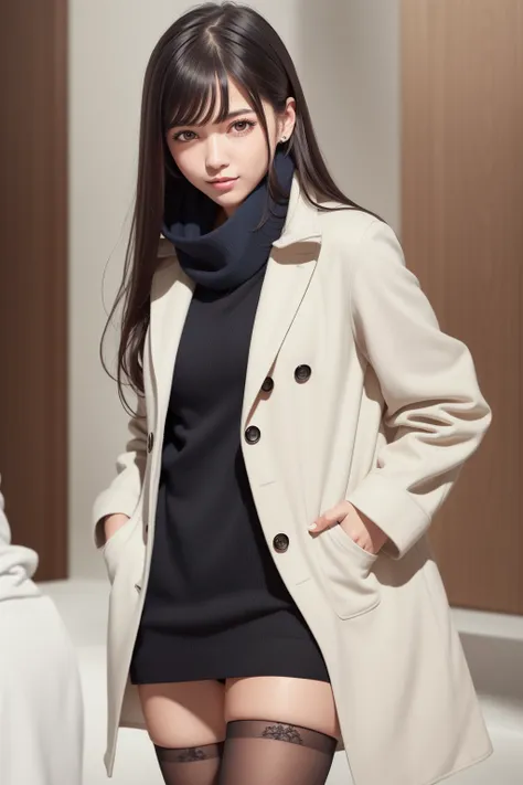 (RAW photo:1.2), (photorealistic:1.4),(masterpiece:1.3),(best quality:1.4),
dreamlike,
(detailed eyes),(detailed facial features), (detailed clothes features),
skin tight, (shiny skin),(slender girl),(slim girl),
1girl, ((full body)),solo,
cute,smlie,
<lora:VirtualGirl-Aim:0.3>,VirtualGirl-Aim, (medium breasts), bangs, straight hair, long hair, black hair, black eyes, crystal pendant,
Long blue scarf,White long wool coat,Black thick pantyhose,Brown snow boots,