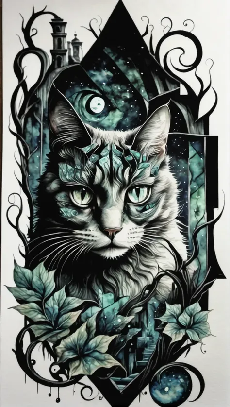 illusionix, cat, watercolor and black ink<lora:illusionix:1>