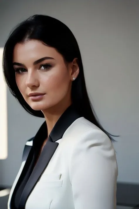LucyLi768,close up portrait,  Sleek and modern business suit with a sharp silhouette,photography, trending on artstation, sharp focus, studio photo, intricate details, highly detailed, by greg rutkowski   <lora:LucyLi768:0.5>