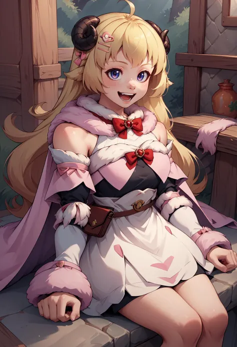 score_9, score_8_up, score_7_up, score_6_up, score_5_up, score_4_up, rating_questionable, BREAK, figure four sitting, <lora:CHAR-TsunomakiWatamePonyXL:.95> WatameBase, very long hair, ahoge, hairclip, fur-trimmed dress, short dress, red bowtie, detached sleeves, pouch, fur-trimmed cape, pink cape, joyful <lora:mfcgXL:.5>