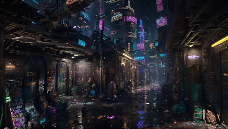 ((Best quality)), ((masterpiece)), (highly detailed:1.3), 3D,detailed street scene of a neon lit (cyberpunk:1.4) mega city, towering buildings,detailed shops,futuristic technology,HDR (High Dynamic Range),Ray Tracing,NVIDIA RTX,Super-Resolution,Unreal 5,Subsurface scattering,PBR Texturing,Post-processing,Anisotropic Filtering,Depth-of-field,Maximum clarity and sharpness,Multi-layered textures,Albedo and Specular maps,Surface shading,Accurate simulation of light-material interaction,Perfect proportions,Octane Render,Two-tone lighting,Low ISO,White balance,Rule of thirds,8K RAW, <lora:LowRA:0.8> <lora:Cyberpunk sceneV1:1>