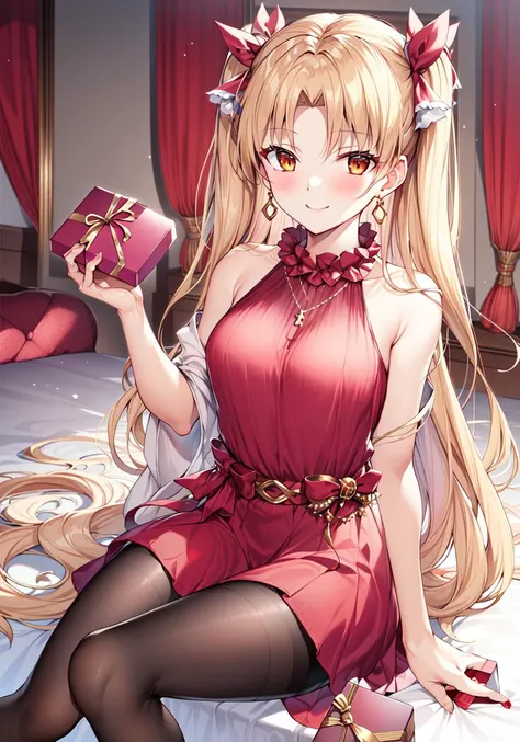 masterpiece, best quality, high resolution,
BitterSweet, ValentineGown, 1girl, solo, gift, gift box, sitting, box, holding, looking at viewer, blush, holding gift, very long hair, smile, pantyhose,
<lora:FGOEreshkigalv2:0.8>