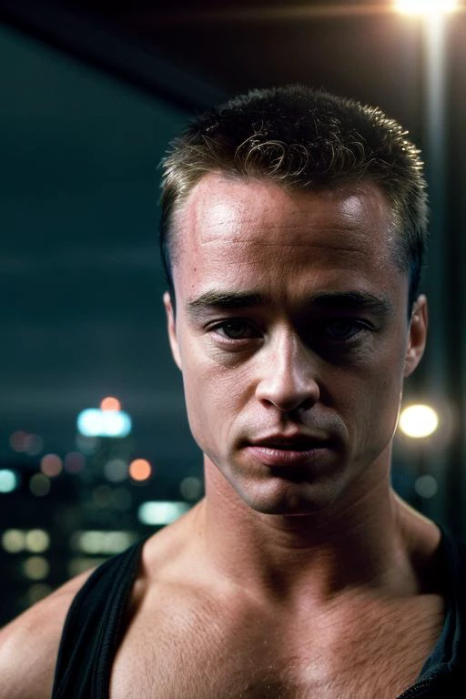 ((masterpiece)) ((high quality)) ((realistic)) ((90's still)) ,fight club, Kent Ekeroth in a skyscraper , two tone lighting, high contrast, <lora:epi_noiseoffset2:0.2>, night, global illumination, absurdres, moon in background, (half portrait composition:1.3) <lora:Kent_Ekeroth_vng:0.8>, (cinematic)