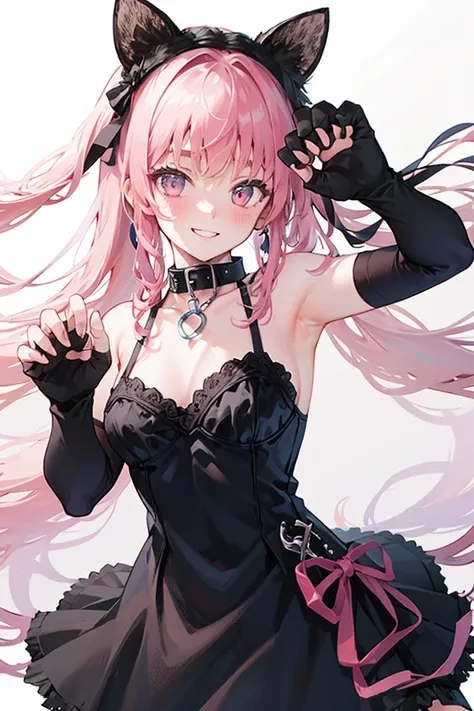 masterpiece,1girl,solo, light smile, wariza, paw pose, animal collar, metal collar, black_dress,cat ears, <lora:laGalissonniereAzurLaneCat_lagacatv2:1>