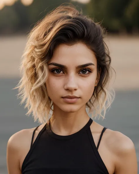 <lora:epiCRealismHelper:0.5> <lora:more_details:0.35> <lora:polyhedron_skinny_all:0.4> <lora:weight_slider_v2:-1> <lora:hair_length_slider_v1:1.75>
close-up character portrait, [AmberRRchz|(praya-001:0.8)], hotify, prettyeyes, punk rock haircut, curly hair, [blonde:(black, two-toned):2] hair, wearing black grungy clothes, perfect eyes, detailed skin, 
BREAK RAW photo, golden hour, seaside, windy, perfect shading, deep shadows,