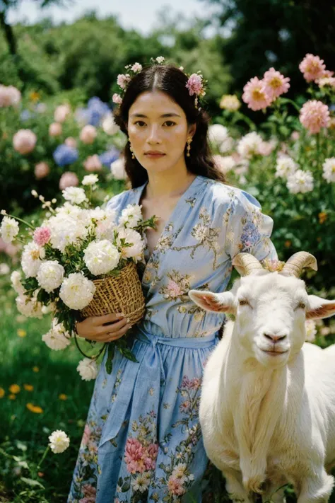 a woman holding a goat, surrounded by flowers, wood, textile print, figurative, artistation, (depth of field, blurry background, bokeh:1.35)
(airbrush painting, color page:0.8), fashion editorial, versace, silk colors, intricate details, hyperdetailed, film grain, [eclectic:clear:17]
refined editorial photograph, ektachrome, emanating with blue aura, photographed on damaged film