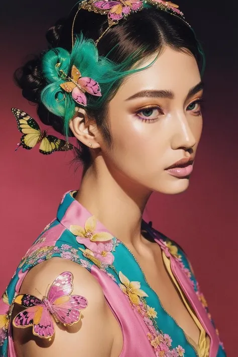 <lora:arakisyle:0.5>
scan, hirohiko araki artwork
a drawing of a woman with buns on her head, style of stone ocean cover art, pink and green colour palette, full makeup, yellow butterflies, uwu hi-fructose, cgsocciety art
french new wave, style of moebius, the jewelpunk aesthetic, paper-cut craft, ultra detailed, rich colors, trending on artstation, intricate details, (pascal campion:0.38), vivid colors, (painting art:0.06), [eclectic:clear:16], detailed