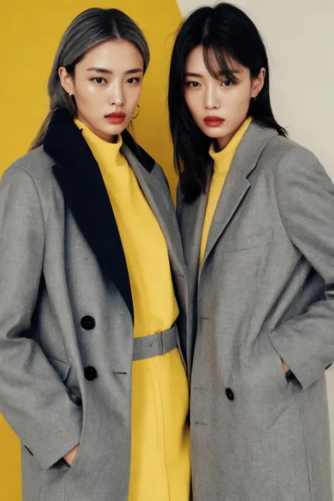 a woman
grey and yellow, fashion editorial