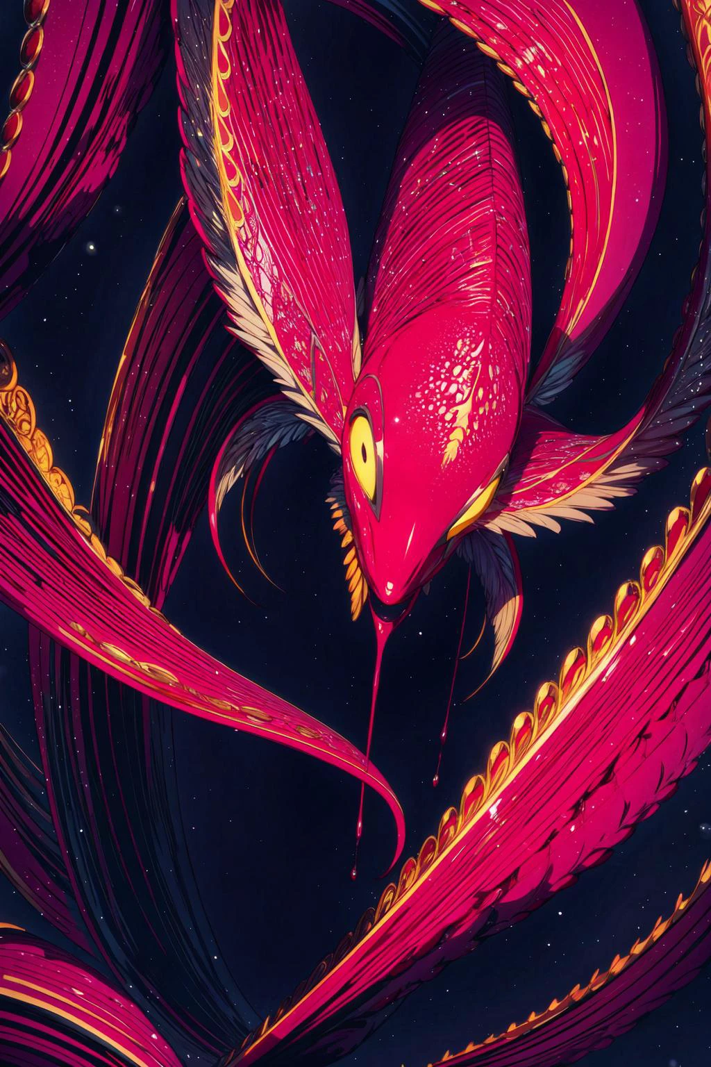 (masterpiece, extremely quality, best quality, official art, original art, beautiful and aesthetic:1.2), (volume lighting:1.3), (Glowing:1.3), (Glossy:1.3), (watercolor), (illustration), (vivid:1.2), (shiny:1.2), (colorful:1.2), (many colors:1.4),((uncomfortable giant w1ngs : 1)),octopus,dark red theme, dark theme, 1girl, ultra high res, masterpiece, best quality, infected face,black,highly detailed face, perfect eyes,((suffocating sense of oppression: 1)),<lora:acid_fluid_lora:0.0015> <lora:gothgirl:0.0015> <lora:M4rbleSCNEWCIVIT:0.0015> <lora:add_detail:1> <lora:glass_crack_effects:0.02> <lora:PsychoMode:0.479> <lora:w1ngs - Face Wings:0.24>