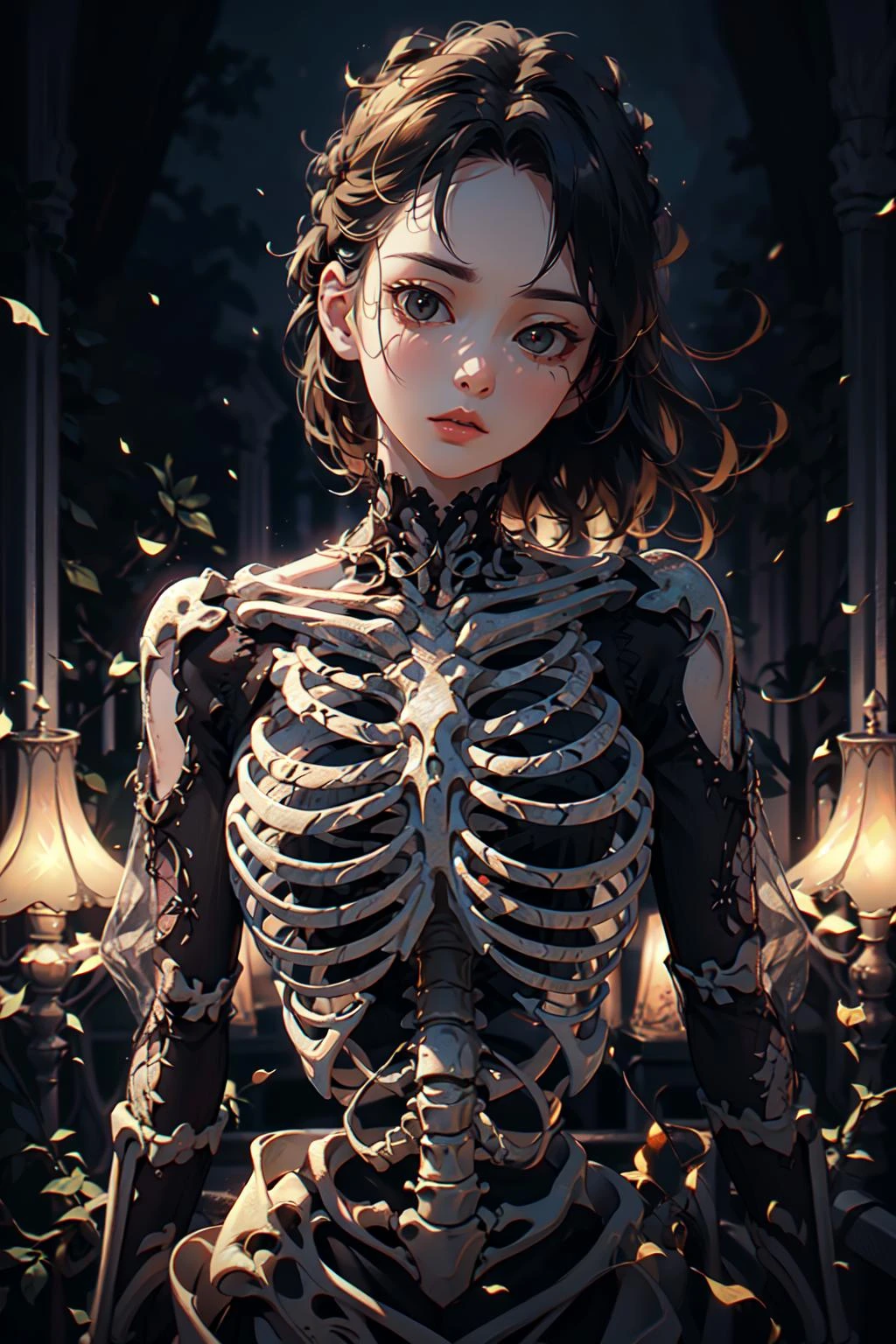 1girl,solo,upper body,<lora:WanGu3:0.6>skeletonbest quality,masterpiece,realistic,HDR,UHD,8K,best quality,realistic,masterpiece,Highly detailed,