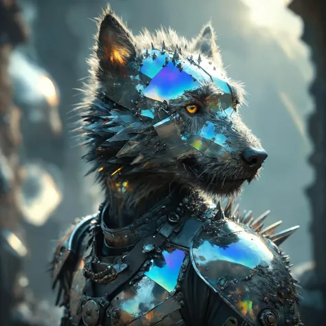 Horror-themed gothic style,
man hunting wolf, transparent magic glass armour . Eerie, unsettling, dark, spooky, suspenseful, grim, highly detailed