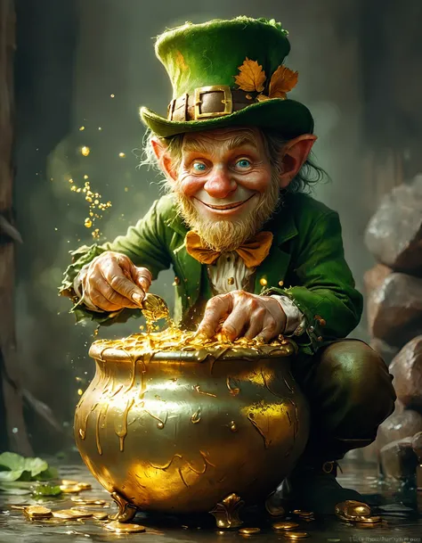 leprechaun, pot of gold, Golden Splash 01 - Aging Beautifully, Digital Art by TT & PG
