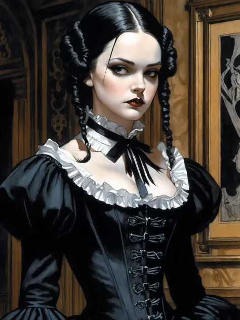 gothic aesthetic by Charles Dana Gibson, best quality, masterpiece, Ultra intricate detail, 8k