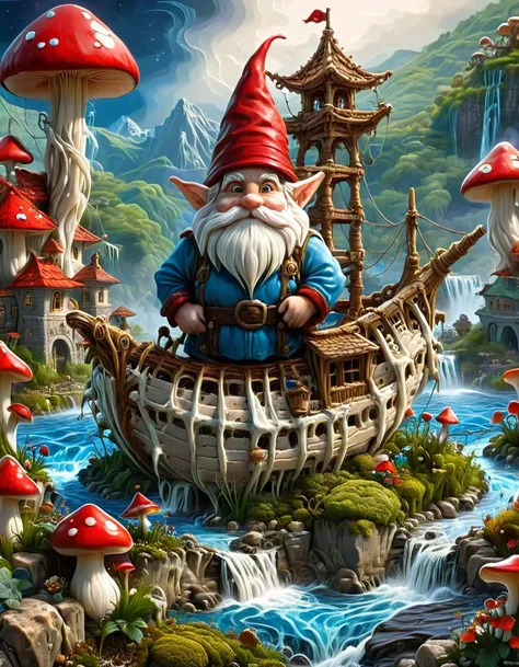 (red and blue gnome:1.4) with wheels, with nails inserted into his ship plowing the expanses ral-mycelium on the side of a river, tile roof, stone foundation,volume and depth , trestle facial features, ink stroke in Escher style, (red and blue gnome:1.4) with wheels, with nails inserted into his ship plowing the expanses ral-mycelium on the side of a river, tile roof, stone foundation,volume and depth, trestle facial features, ink stroke in Escher style, extremely detailed, sharp focus, intricate, elegant, dynamic light, great