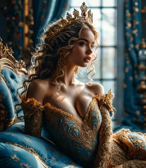 a close up of a woman in a costume with a lot of balloons, digital art inspired by Greg Hildebrandt, Artstation, fantasy art, lit from behind, artstation masterpiece, lisa ann, epic 3 d oshun, fantasy highly detailed, on her throne, goddess. extremely high detail, detailed and fantasy, voluptuous and arousing