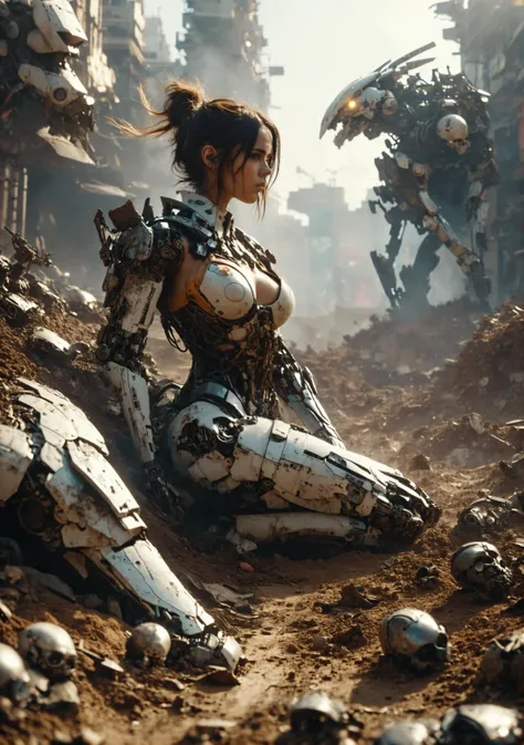 UHD, 4k, ultra detailed, cinematic, a photograph of side view , Apocalypse , battle angel looking down , savanna, animals, pile of robot parts, Tokyo city, dust, dirt,
epic, beautiful lighting, inpsiring, buried robot skulls <lora:RMSDXL_Creative:1>